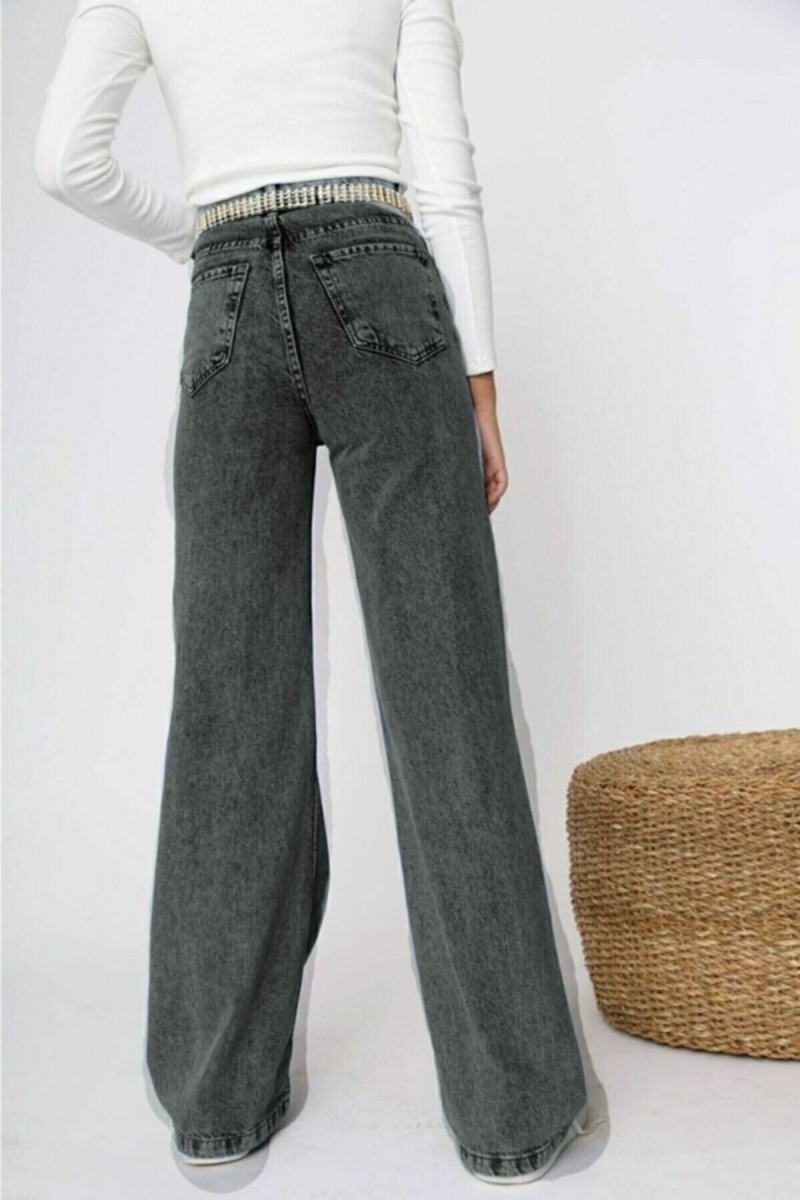 Kül Gri Füme Power Likralı Süper Yüksek Bel Salaş Jeans Palazzo Pantolon