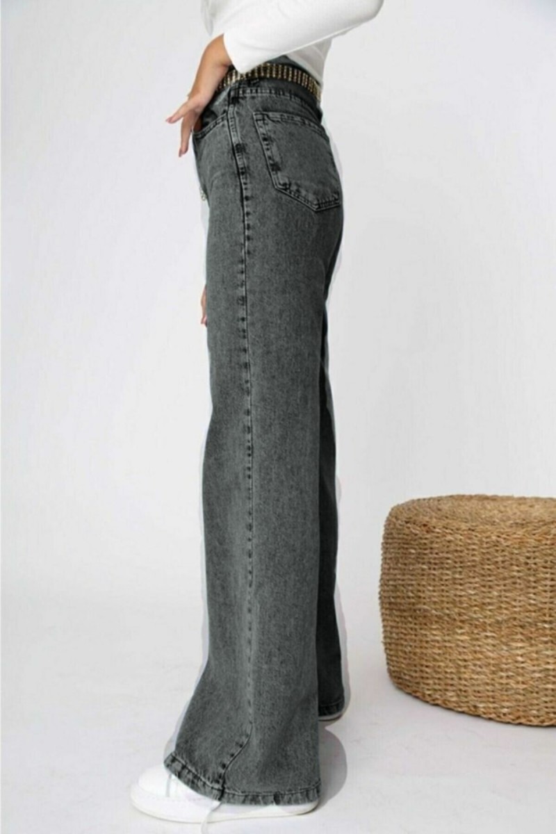 Kül Gri Füme Power Likralı Süper Yüksek Bel Salaş Jeans Palazzo Pantolon