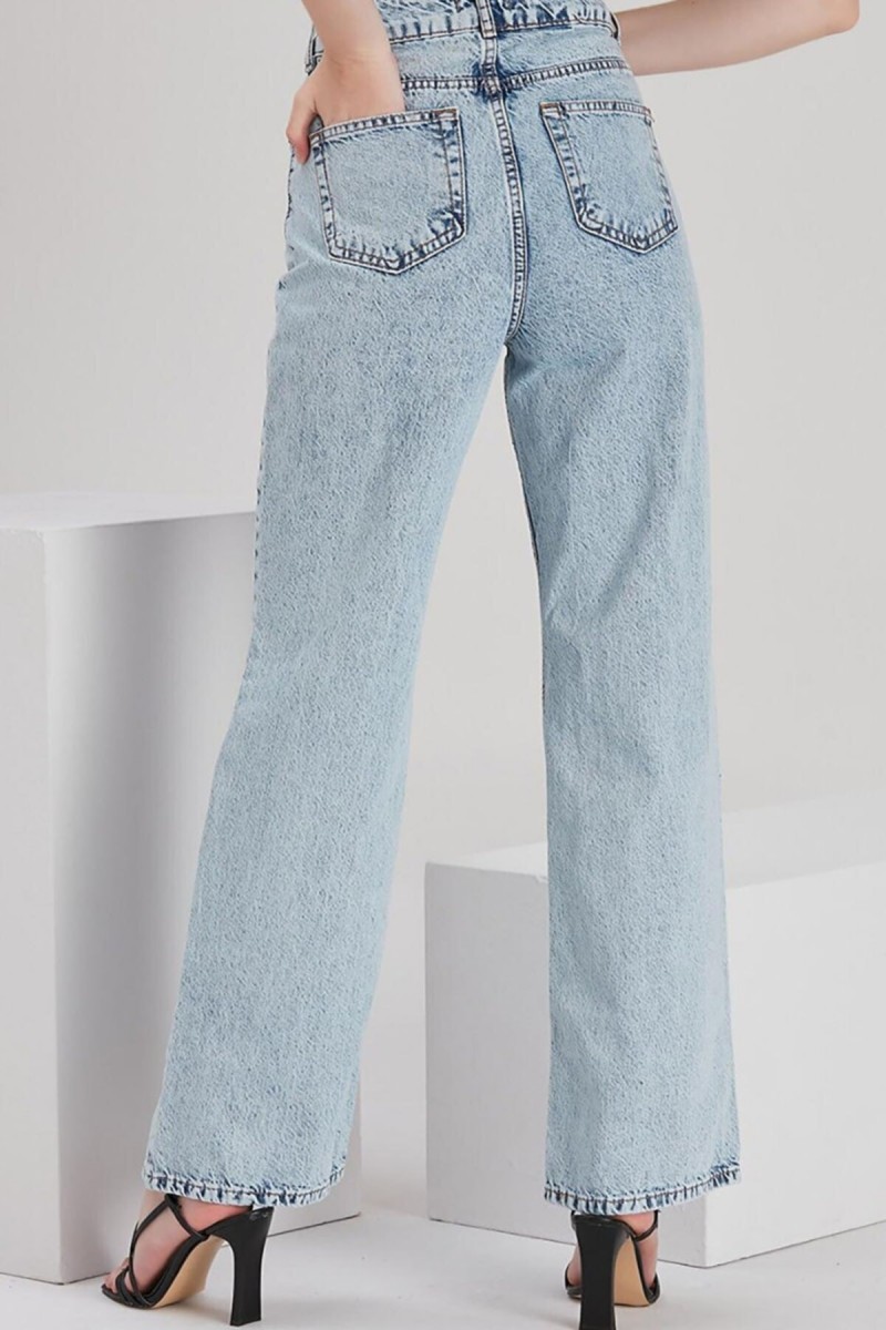 Jasmin Extra Süper Yüksek S.o.l.m.a.z Buz Mavi Salaş Jeans Palazzo Pantolon Wintage Straight