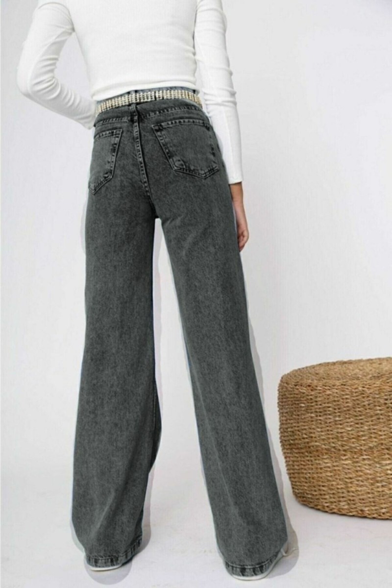 Kül Gri Füme Power Likralı Süper Yüksek Bel Salaş Jeans Palazzo Pantolon