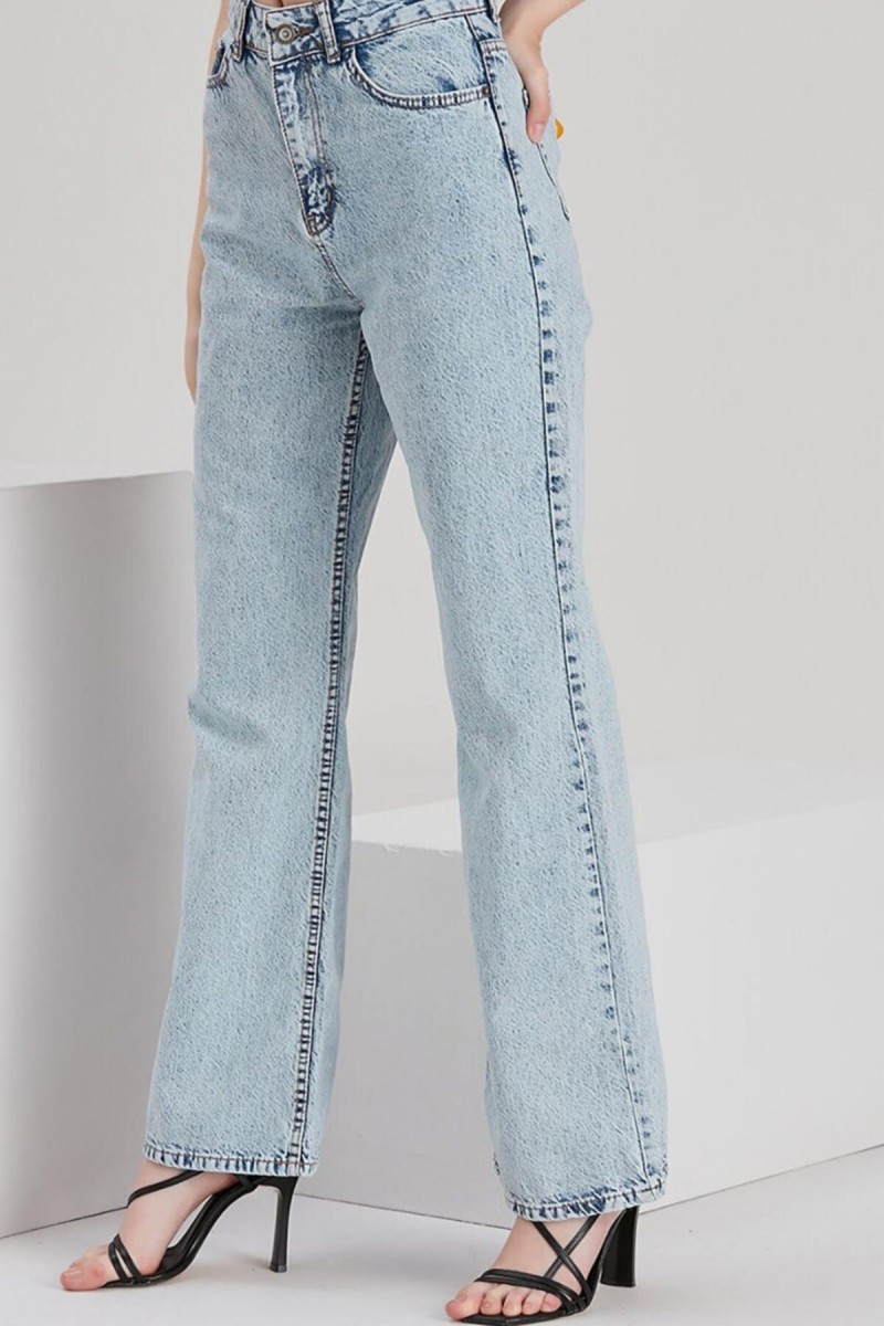 Jasmin Extra Süper Yüksek S.o.l.m.a.z Buz Mavi Salaş Jeans Palazzo Pantolon Wintage Straight