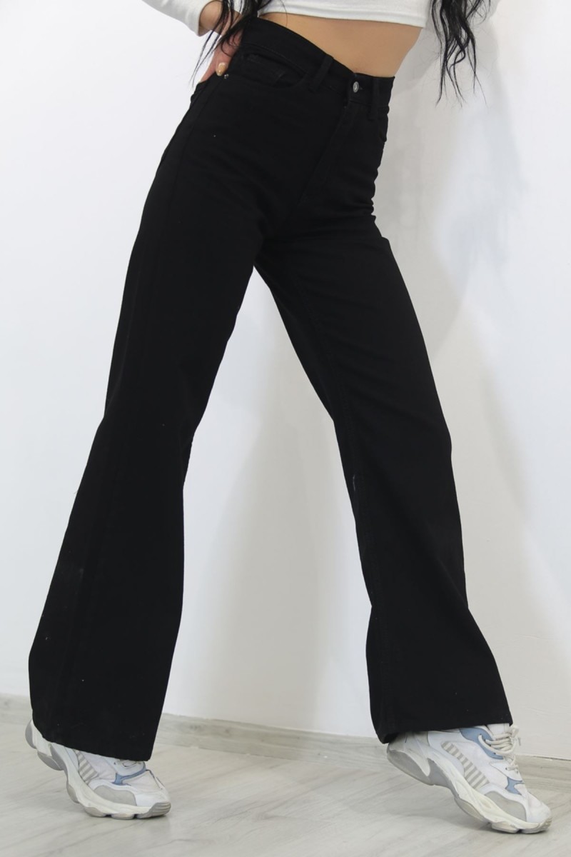 Diva Solmaz Siyah Likralı Süper Yüksek Bel Salaş Jean Pantolon. (SÜPER YÜKSEK.) Wide Leg.