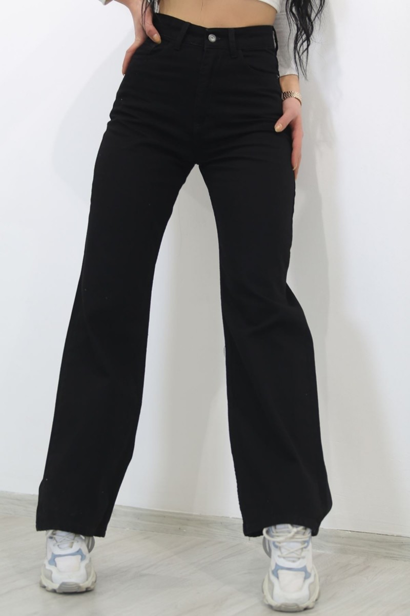 Diva Solmaz Siyah Likralı Süper Yüksek Bel Salaş Jean Pantolon. (SÜPER YÜKSEK.) Wide Leg.