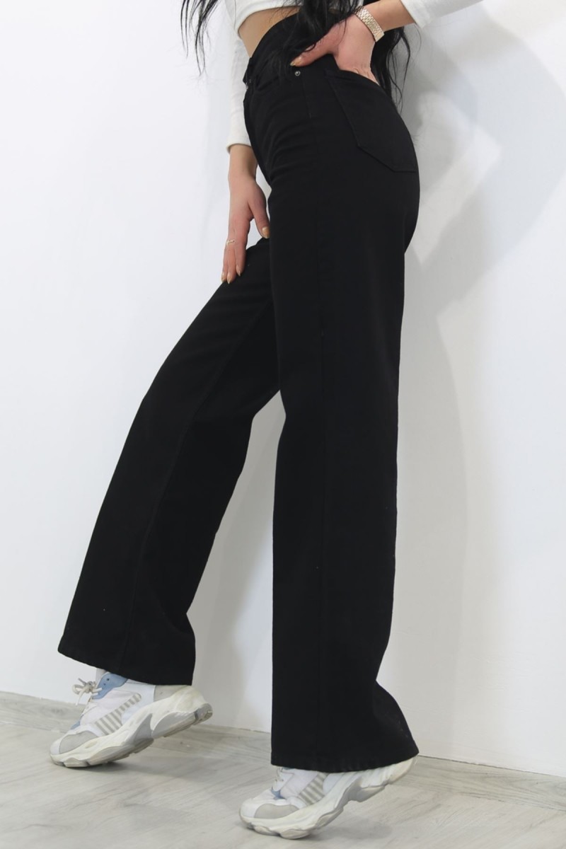 Diva Solmaz Siyah Likralı Süper Yüksek Bel Salaş Jean Pantolon. (SÜPER YÜKSEK.) Wide Leg.