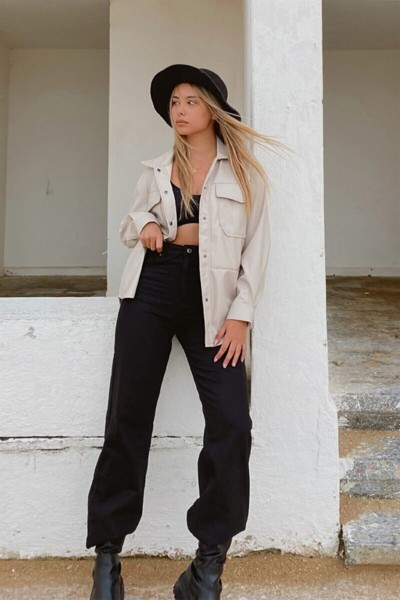 Viola Siyah 90's Likralı Süper Yüksek Bel Salaş Jeans Palazzo Pantolon. (SÜPER YÜKSEK)