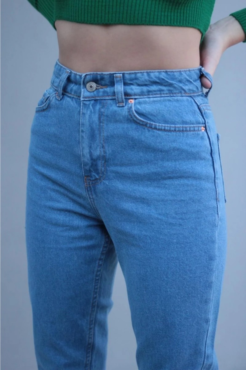 Mia Açık Mavi Yüksek Bel Likralı Mom Jeans Denim Kot Pantolon