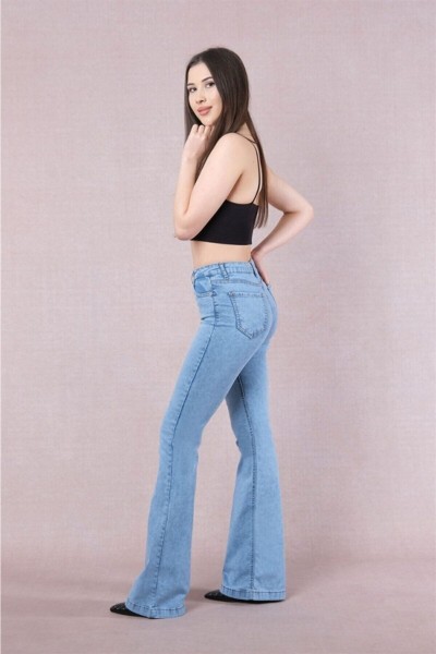Kül Gri Füme Power Likralı Süper Yüksek Bel Salaş Jeans Palazzo Pantolon