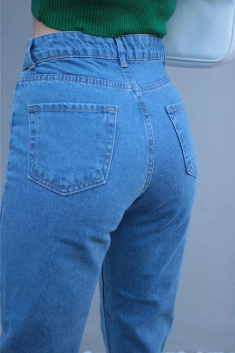 Mia Açık Mavi Yüksek Bel Likralı Mom Jeans Denim Kot Pantolon