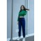 Koyu Mavi Yüksek Bel Likralı Mom Jeans Denim Kot Pantolon