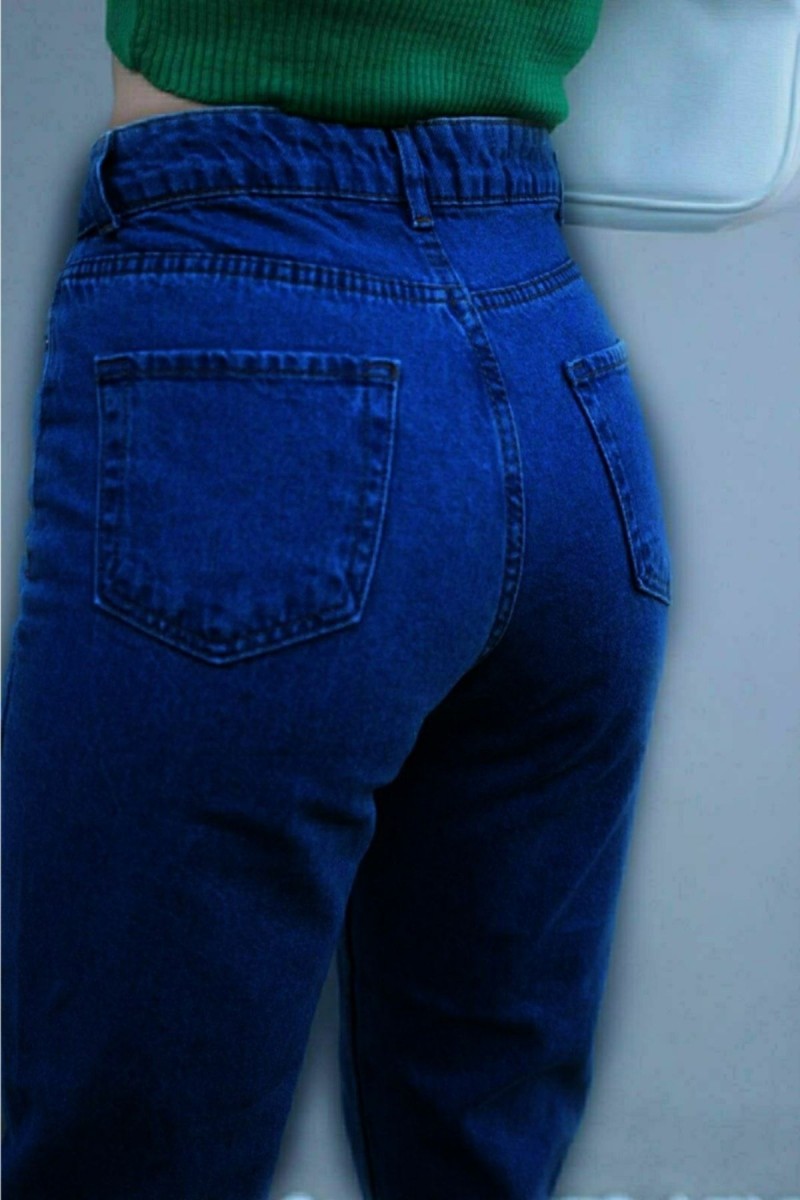 Koyu Mavi Yüksek Bel Likralı Mom Jeans Denim Kot Pantolon Koyu Mavi Yüksek Bel Likralı Mom Jeans Denim Kot Pantolon