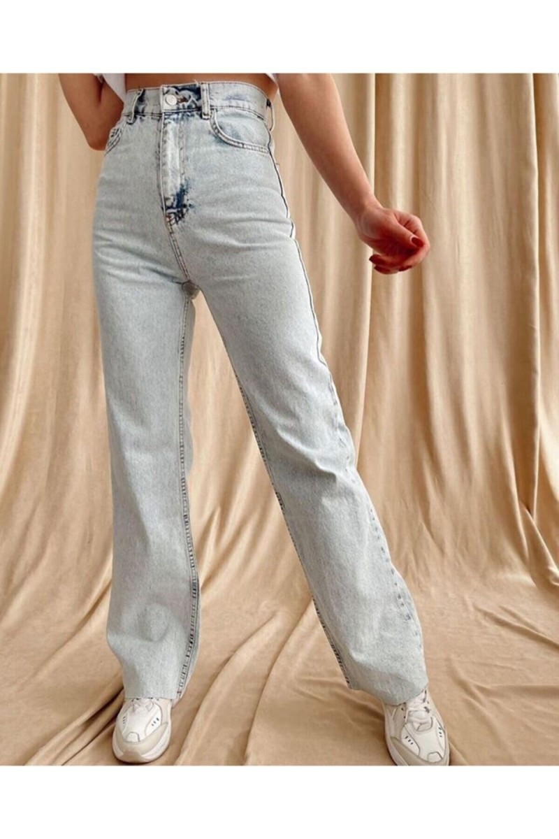 Talya 90's Mavi Buz Kar Yıkama Extra Yüksek Bel Palazzo Salaş Jean Pantolon