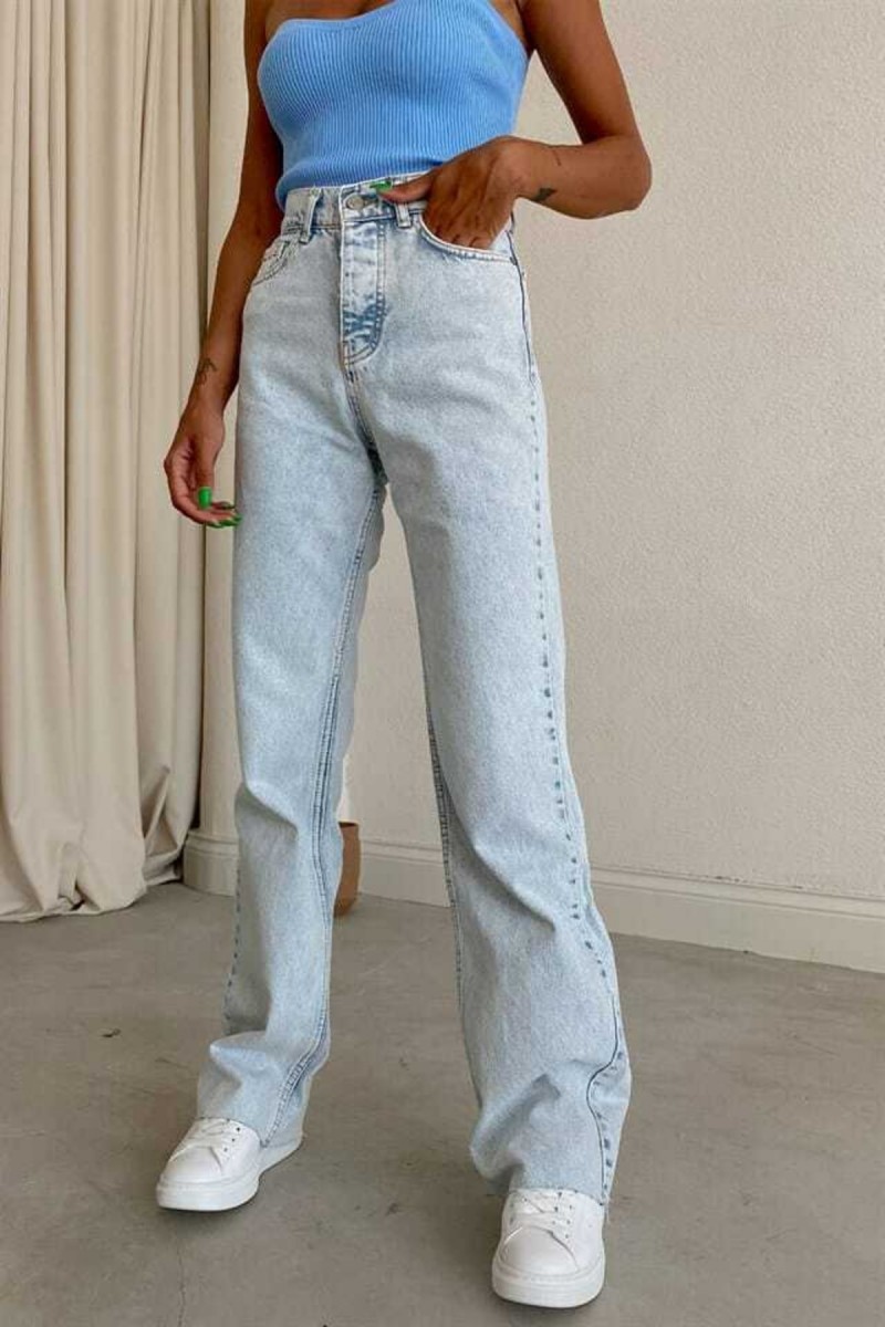 Talya 90's Mavi Buz Kar Yıkama Extra Yüksek Bel Palazzo Salaş Jean Pantolon