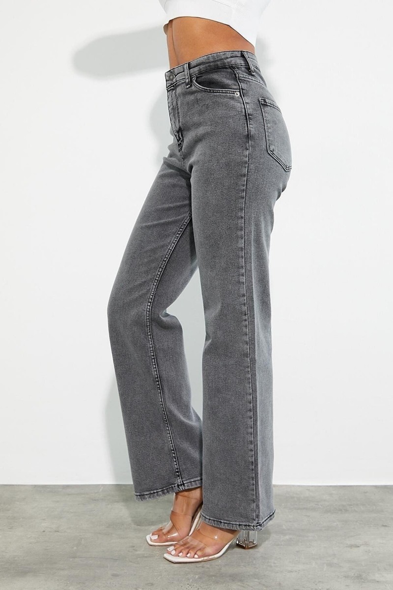 Füme Power Likralı Süper Yüksek Bel Salaş Jeans Palazzo Pantolon Füme Power Likralı Süper Yüksek Bel Salaş Jeans Palazzo Pantolon