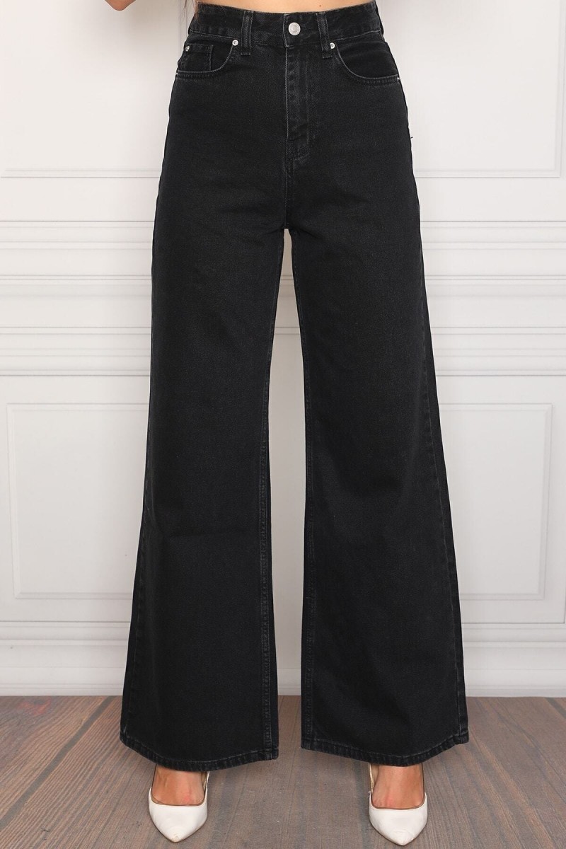 Solmaz Siyah Süper Yüksek Bel Salaş Jean Palazzo Pantolon( Süper Yüksek ) Wide Leg.