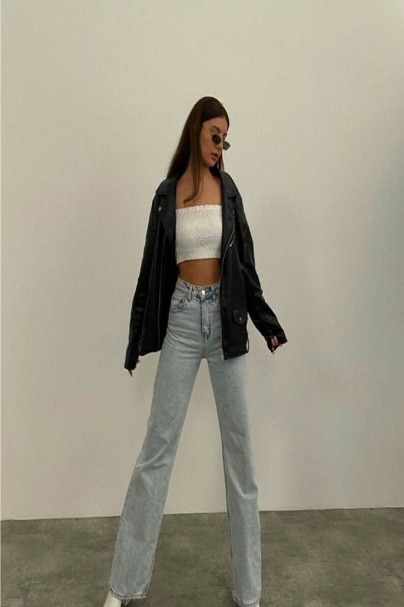 90's Açık Kar Yıkama Likralı Süper Yüksek Bel Salaş Jeans Palazzo Pantolon