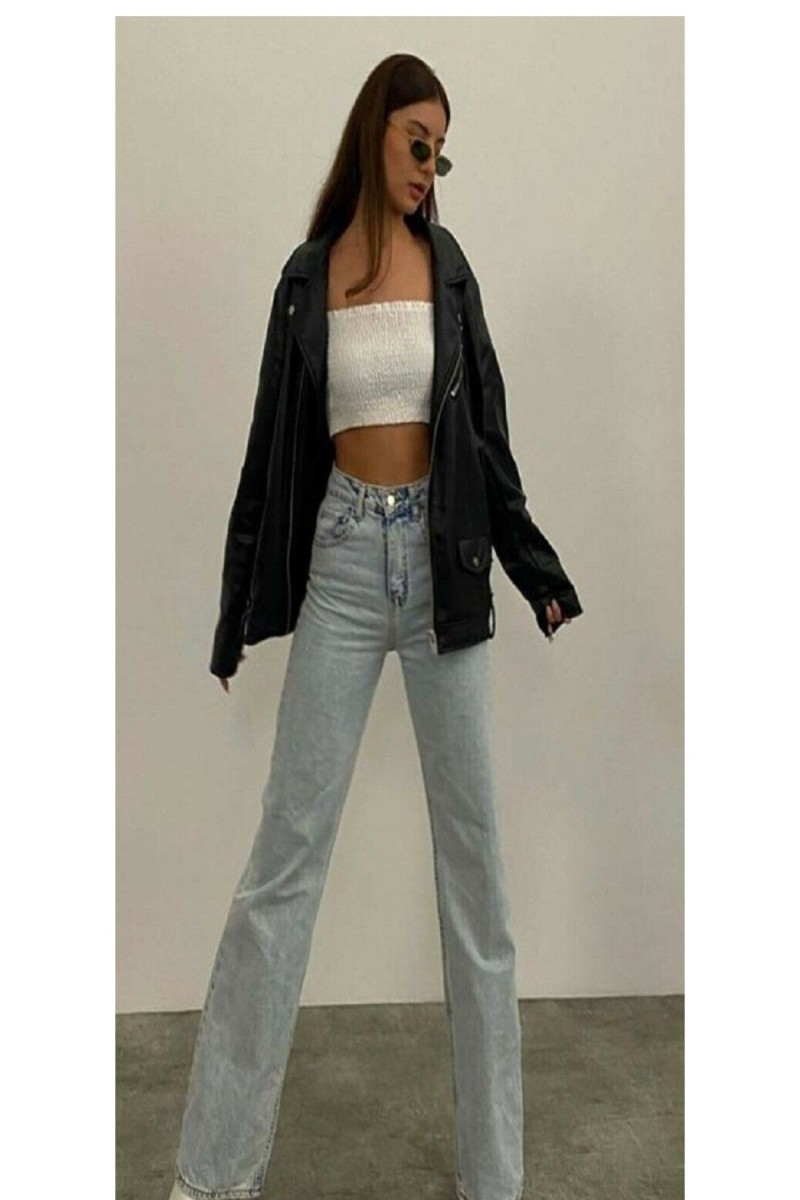 90's Açık Kar Yıkama Likralı Süper Yüksek Bel Salaş Jeans Palazzo Pantolon