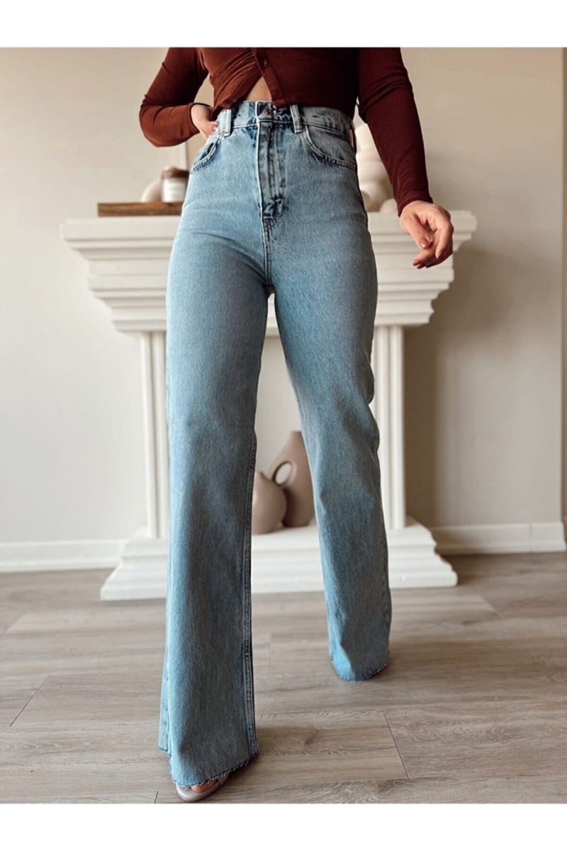 Queen 2 Kadın Salaş Likralı 90's Solmayan Siyah Süper Yüksek Bel Bol Paça Denim Kot Palazzo Pantolon