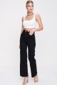 Cendy Kadın Salaş Likralı 90's Solmayan Siyah Süper Yüksek Bel Salaş Paça Denim Kot Palazzo Pantolon