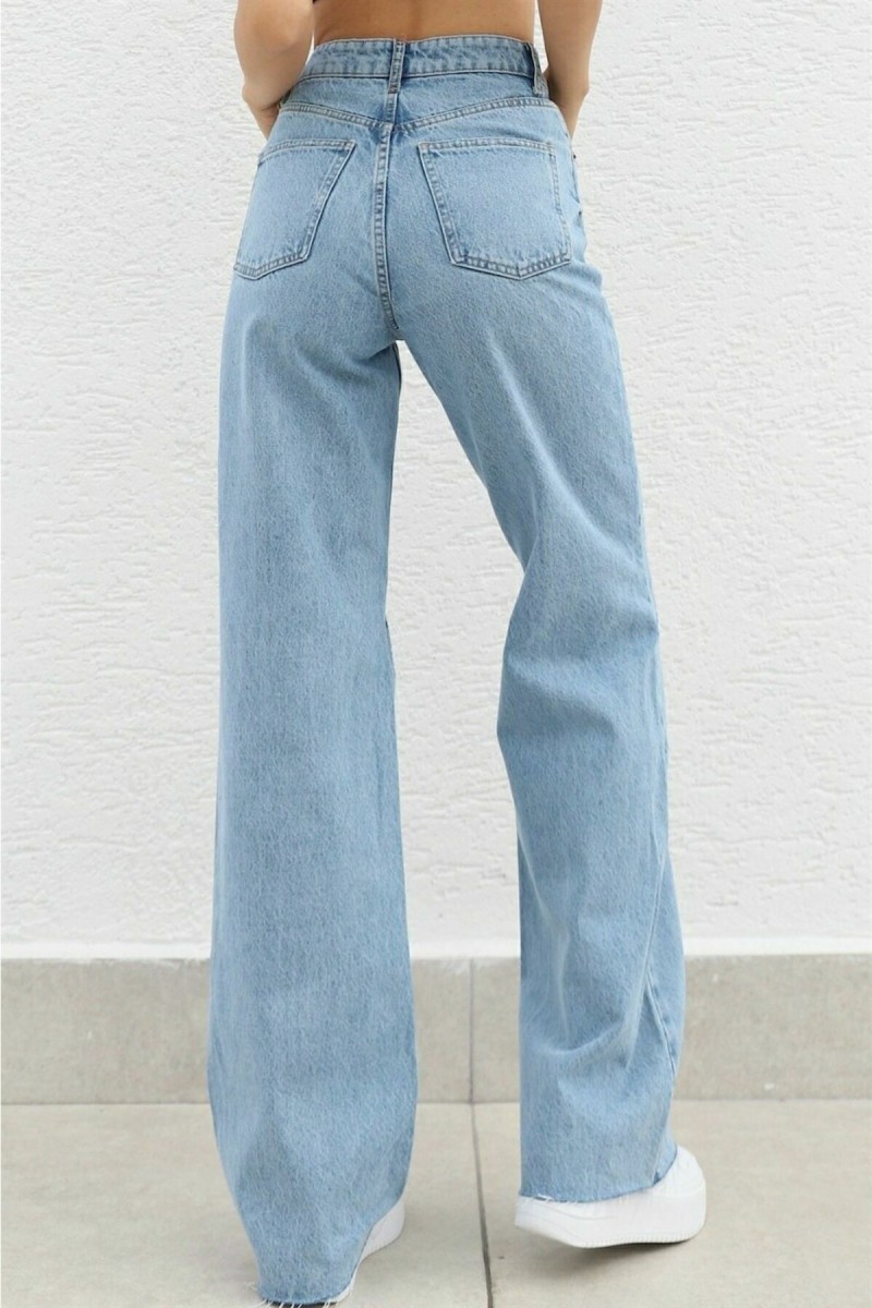 Likralı 90's Kadın Mavi Süper Yüksek Bel Salaş Paça Denim Kot Palazzo Pantolon