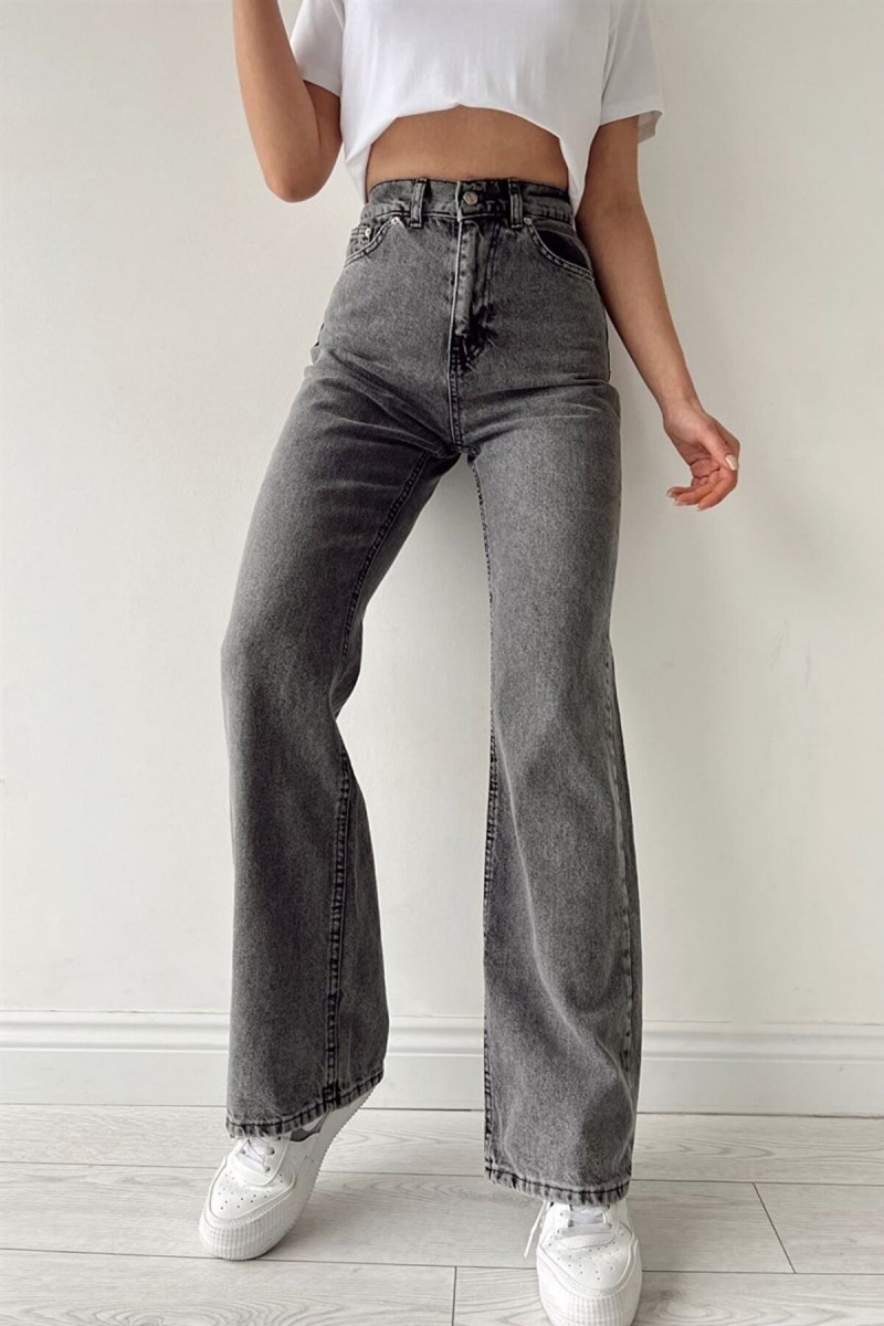 Arya Kadın Salaş Likralı 90's Solmayan Füme Kar Süper Yüksek Bel Salaş Paça Kot Palazzo Pantolon