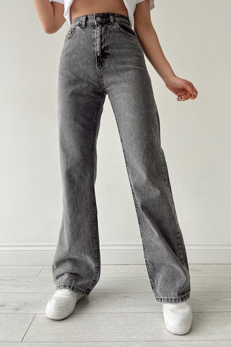 Arya Kadın Salaş Likralı 90's Solmayan Füme Kar Süper Yüksek Bel Salaş Paça Kot Palazzo Pantolon