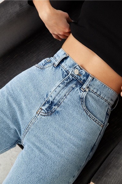 Kadın Salaş Likralı Kadın Açık Kar Süper Yüksek Bel Salaş Paça Denim Kot Palazzo Pantolon