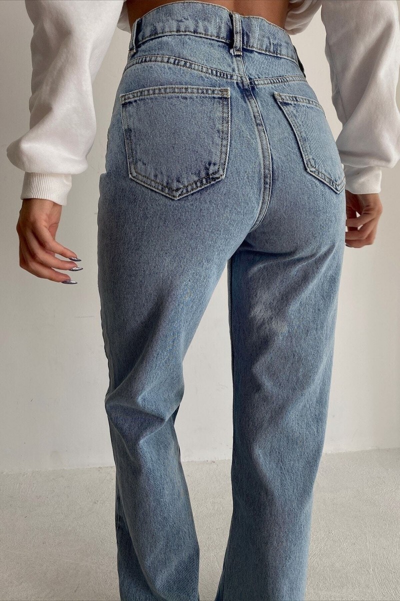 Ciqulata Kadın Salaş Likralı 90's Solmayan Mavi Kar Süper Yüksek Bel Bol Paça Kot Palazzo Pantolon