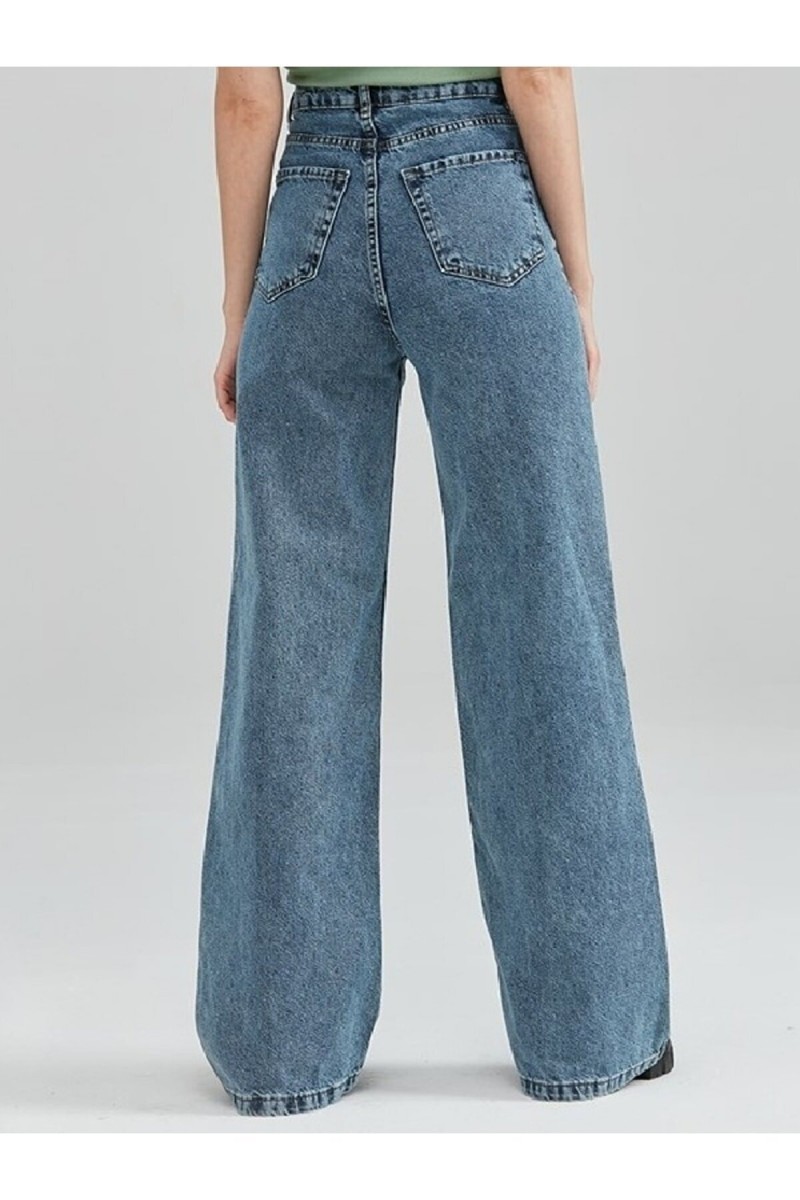 All Blue Likralı Kadın Orta Mavi Kar Süper Yüksek Bel Salaş Paça Denim Kot Palazzo Pantolon