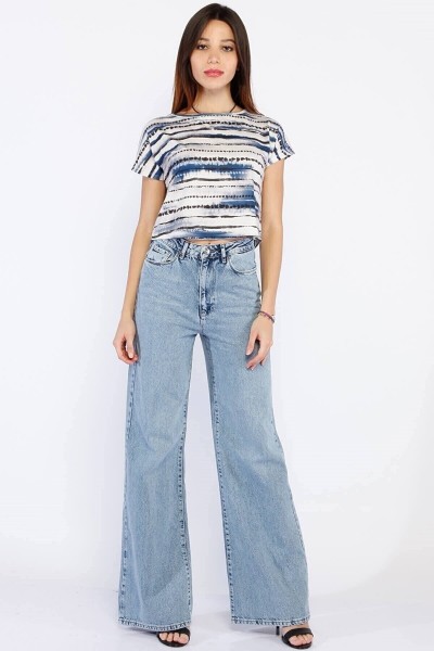 All Blue Salaş Likralı Kadın Mavi Süper Yüksek Bel Salaş Paça Denim Kot Palazzo Pantolon