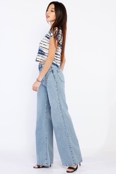 All Blue Salaş Likralı Kadın Mavi Süper Yüksek Bel Salaş Paça Denim Kot Palazzo Pantolon