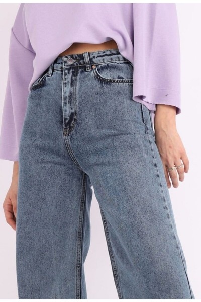 Kadın Salaş Likralı Kadın Açık Kar Süper Yüksek Bel Salaş Paça Denim Kot Palazzo Pantolon