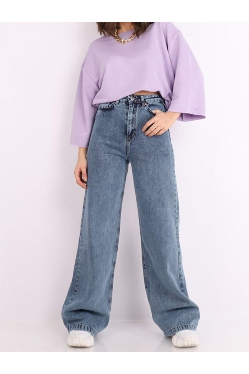 Kadın Salaş Likralı Kadın Açık Kar Süper Yüksek Bel Salaş Paça Denim Kot Palazzo Pantolon