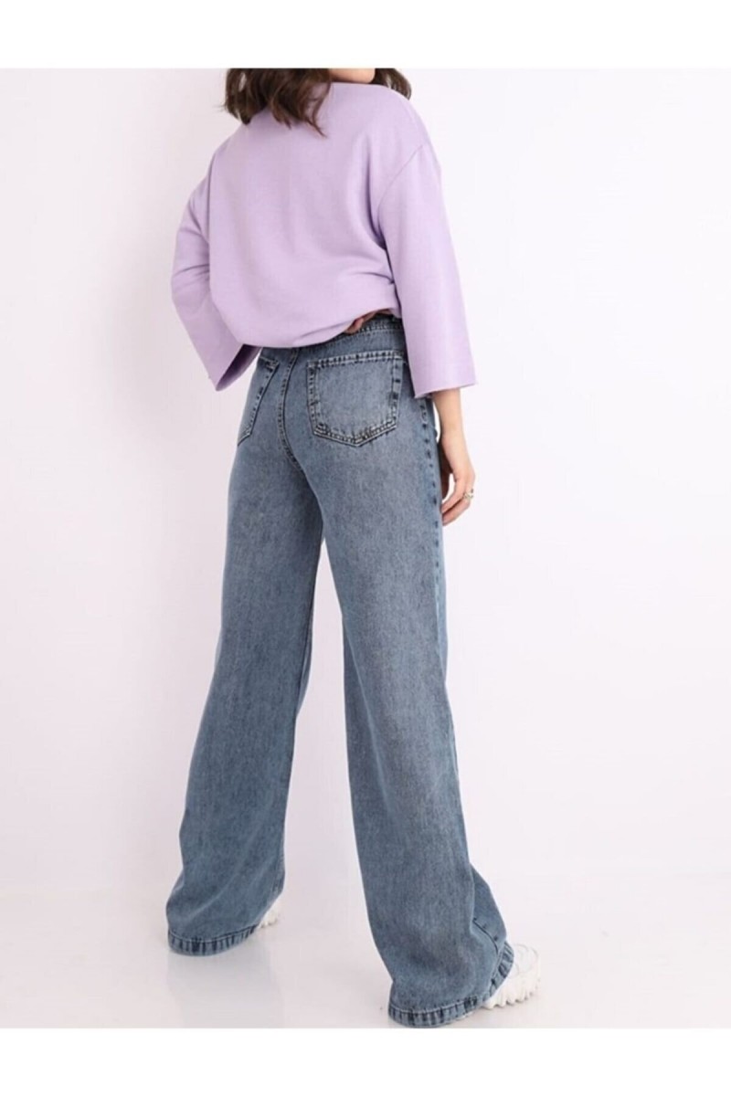 Kadın Salaş Likralı Kadın Açık Kar Süper Yüksek Bel Salaş Paça Denim Kot Palazzo Pantolon