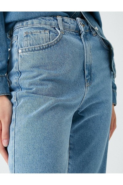 Irelia Açık Mavi Mavi Yüksek Bel Likralı Mom Jeans Denim Kot Pantolon