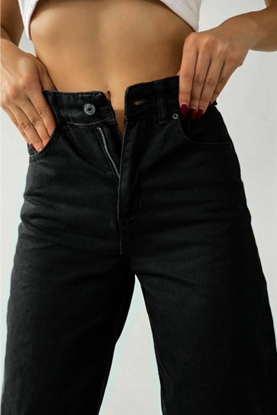 Taiti 90 s Likralı Kadın Mavi Kar Süper Yüksek Bel Salaş Paça Denim Kot Palazzo Pantolon