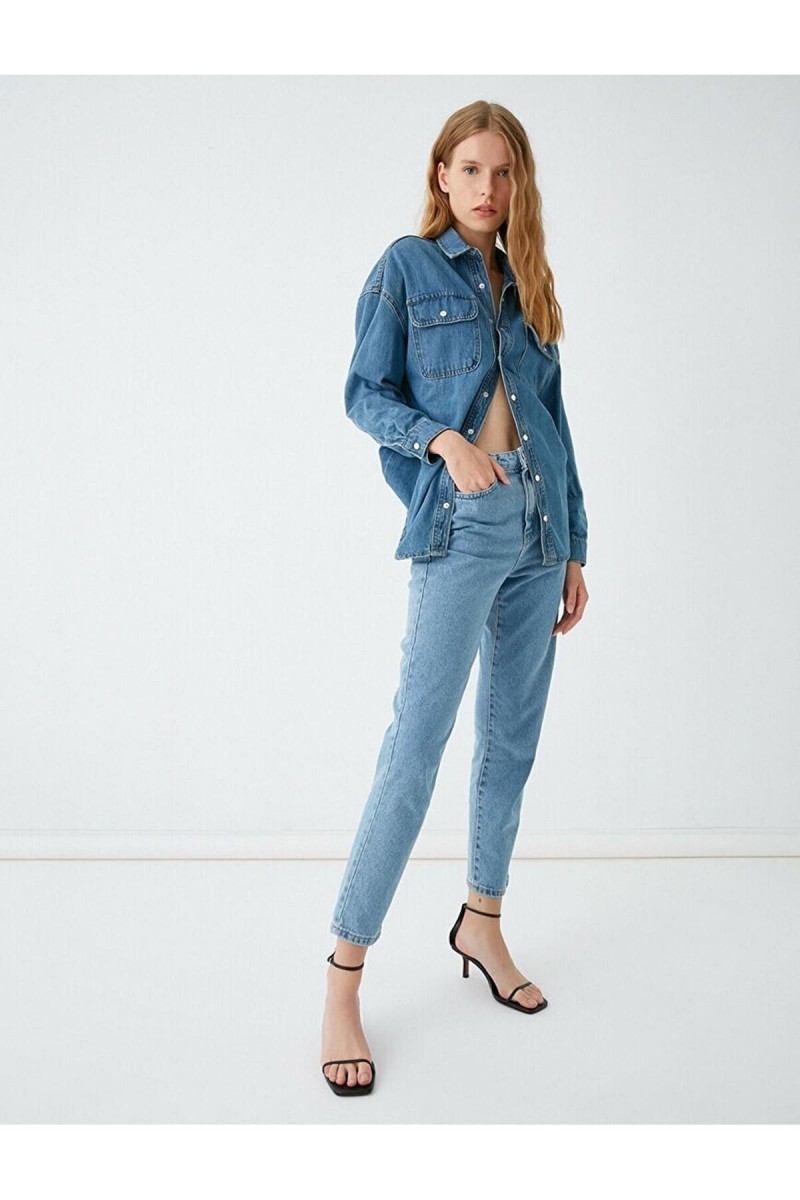 Irelia Açık Mavi Mavi Yüksek Bel Likralı Mom Jeans Denim Kot Pantolon Irelia Açık Mavi Mavi Yüksek Bel Likralı Mom Jeans Denim Kot Pantolon