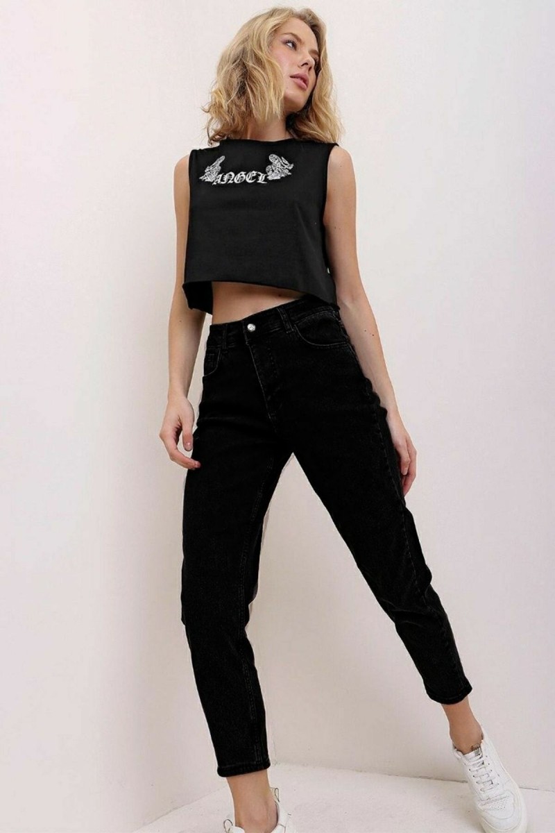 Orianna Siyah Yüksek Bel Likralı Mom Jeans Denim Kot Pantolon Orianna Siyah Yüksek Bel Likralı Mom Jeans Denim Kot Pantolon