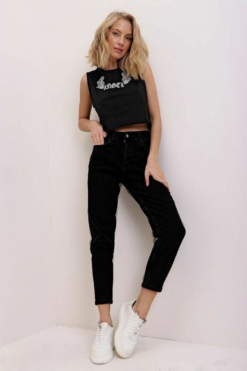 Orianna Siyah Yüksek Bel Likralı Mom Jeans Denim Kot Pantolon Orianna Siyah Yüksek Bel Likralı Mom Jeans Denim Kot Pantolon