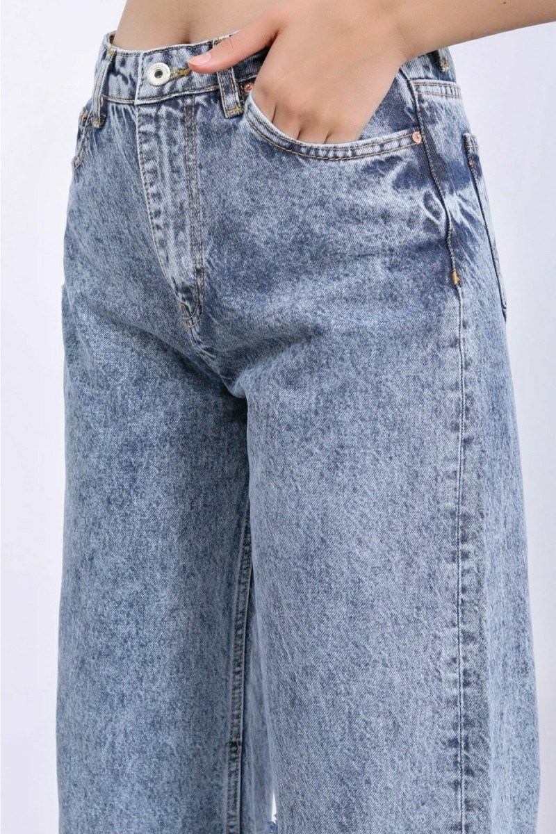 Justin 90's Likralı Kadın Mavi Kar Süper Yüksek Bel Salaş Paça Denim Kot Palazzo Pantolon