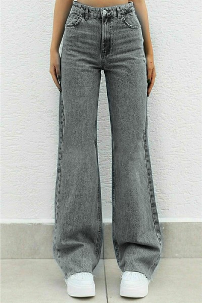 Afrilix Solmayan Siyah Likralı Süper Yüksek Bel Salaş Jean Pantolon. (süper Yüksek.) Wide Leg.