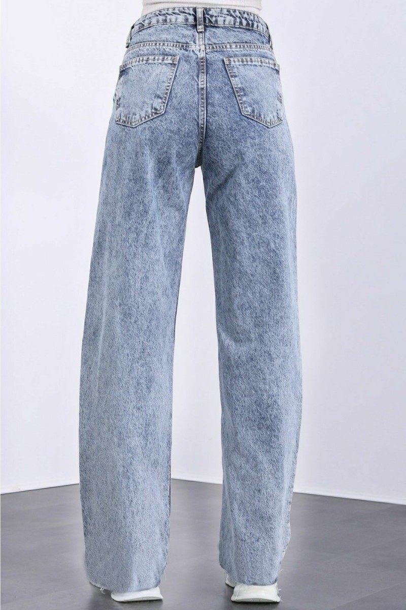 Justin 90's Likralı Kadın Mavi Kar Süper Yüksek Bel Salaş Paça Denim Kot Palazzo Pantolon