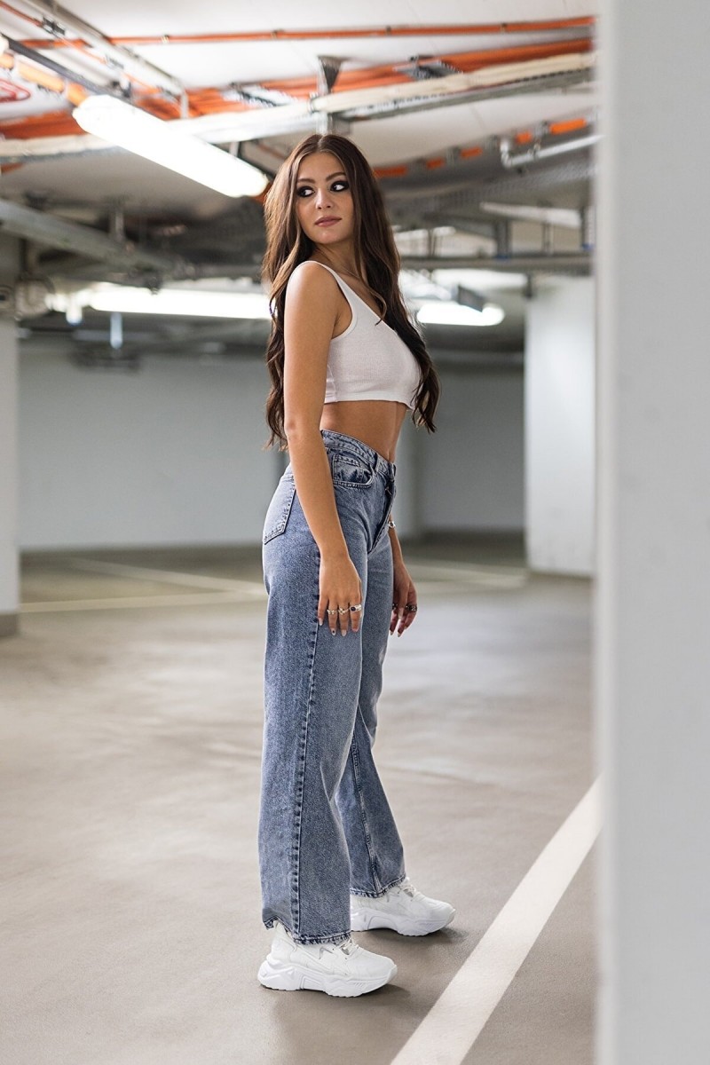 Afrilix Solmayan Siyah Likralı Süper Yüksek Bel Salaş Jean Pantolon. (süper Yüksek.) Wide Leg.