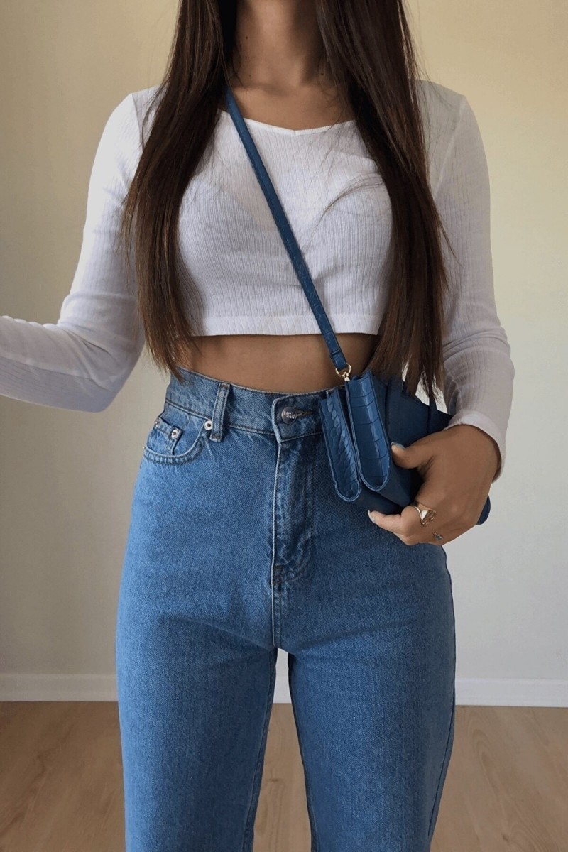 Luiz Likralı 90's Kadın Mavi Süper Yüksek Bel Salaş Paça Denim Kot Palazzo Pantolon