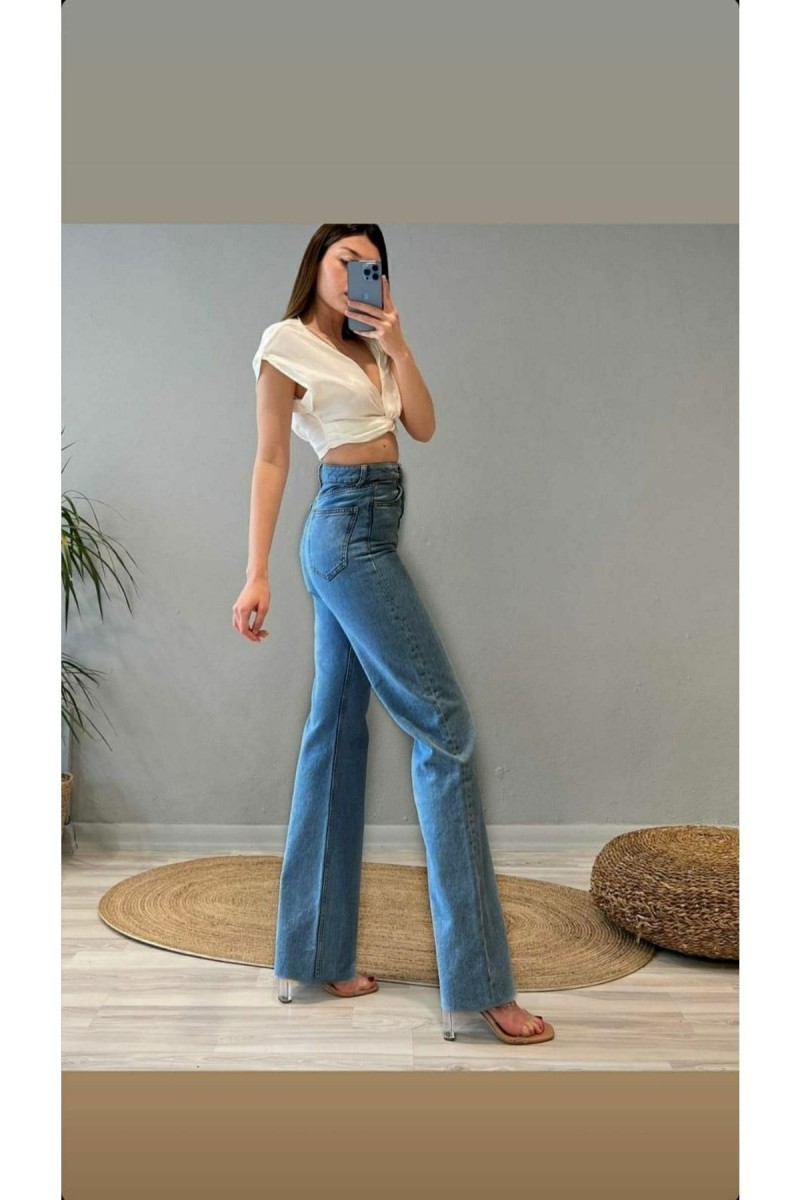 90's Mavi Likralı Süper Yüksek Bel Salaş Jeans Palazzo Pantolon. (süper Yüksek) Wide Leg