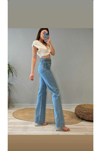 90's Mavi Likralı Süper Yüksek Bel Salaş Jeans Palazzo Pantolon (süper Yüksek) Wide Leg