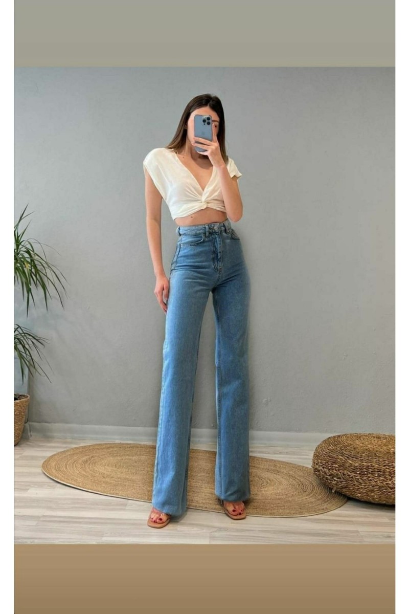 90's Mavi Likralı Süper Yüksek Bel Salaş Jeans Palazzo Pantolon. (süper Yüksek) Wide Leg