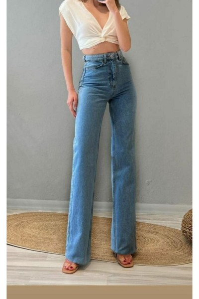 90's Mavi Likralı Süper Yüksek Bel Salaş Jeans Palazzo Pantolon. (süper Yüksek) Wide Leg
