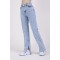 Mavi Yırtmaçlı Yüksek Bel Slim Ispanyol Salaş Jeans