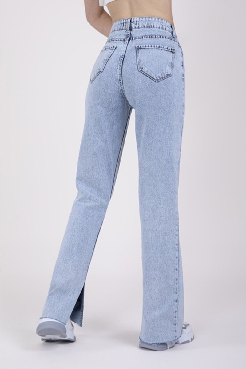 Mavi Yırtmaçlı Yüksek Bel Slim Ispanyol Salaş Jeans Mavi Yırtmaçlı Yüksek Bel Slim Ispanyol Salaş Jeans