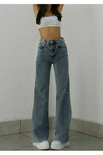 Jessi 90 s Mavi Likralı Süper Yüksek Bel Salaş Jean Pantolon